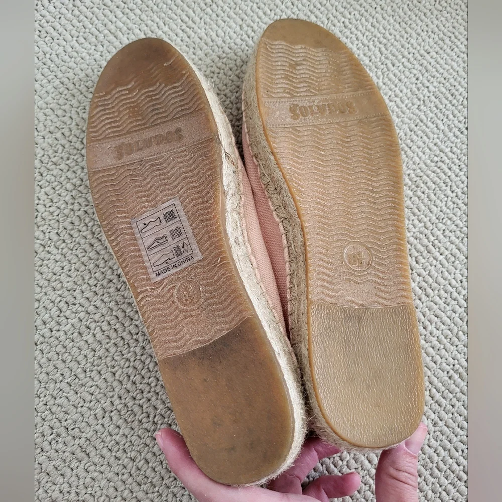 Soludos Pink Canvas Slip-On Espadrilles with Script Detail